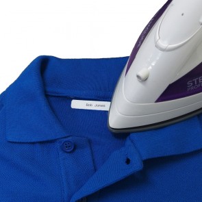By ironing in our printed iron-on labels, your childs uniform and sports kit can be identified easily and efficiently. Up to 3 lines of text.
A tough label with a strong heat seal adhesive on the reverse, which can be applied to clothing with a household iron.